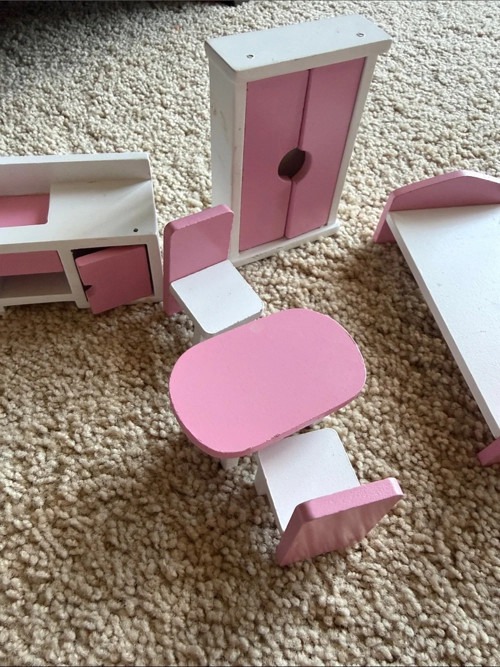 Pink and White Doll House All Rooms Furniture Set - Solid Wood.